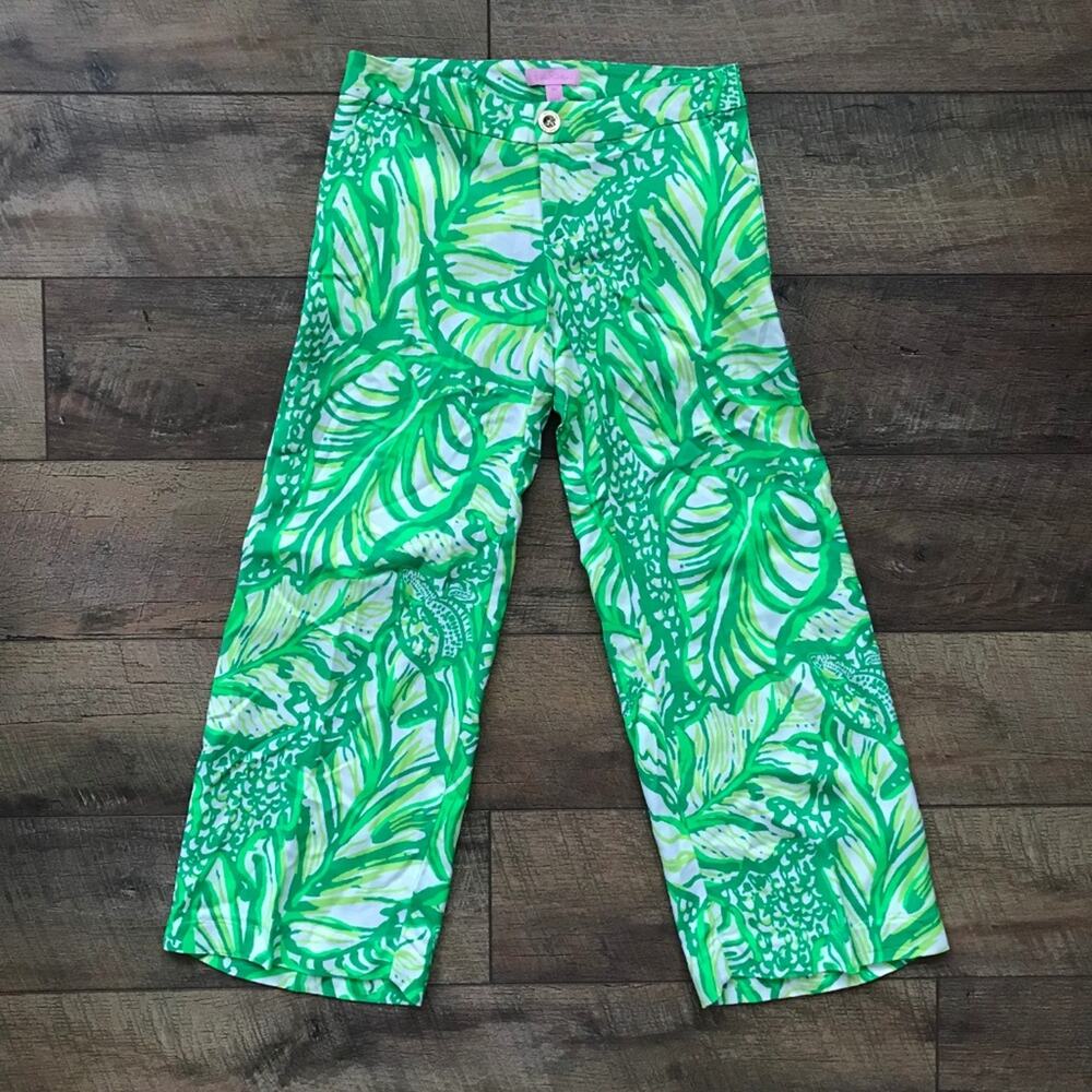 Lilly Pulitzer Lela Toucan Green Crop Pants sz 00